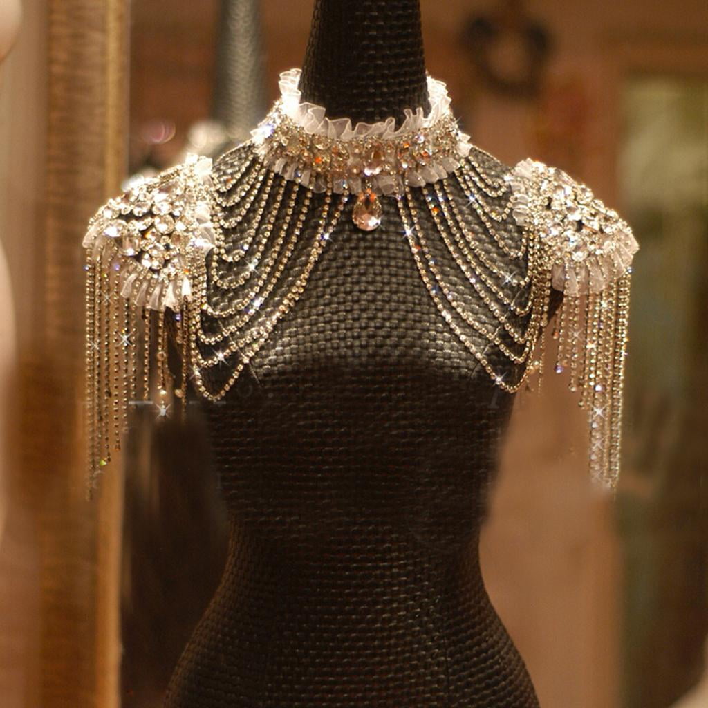 Bridal Diamante Rhinestone Choker Necklace Shoulder Chain Wedding Jewelry US