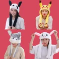 thumbnail image 2 of Gorro para niños con orejas de conejo pequeñas y cálidas de un solo tirón con diseño de Pikachu Panda de Pokémon para otoño e invierno, 2 of 5