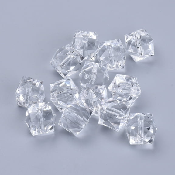 100pcs Transparent Acrylic Beads Faceted Cube Clear 10x10x8mm Hole: 1.5mm