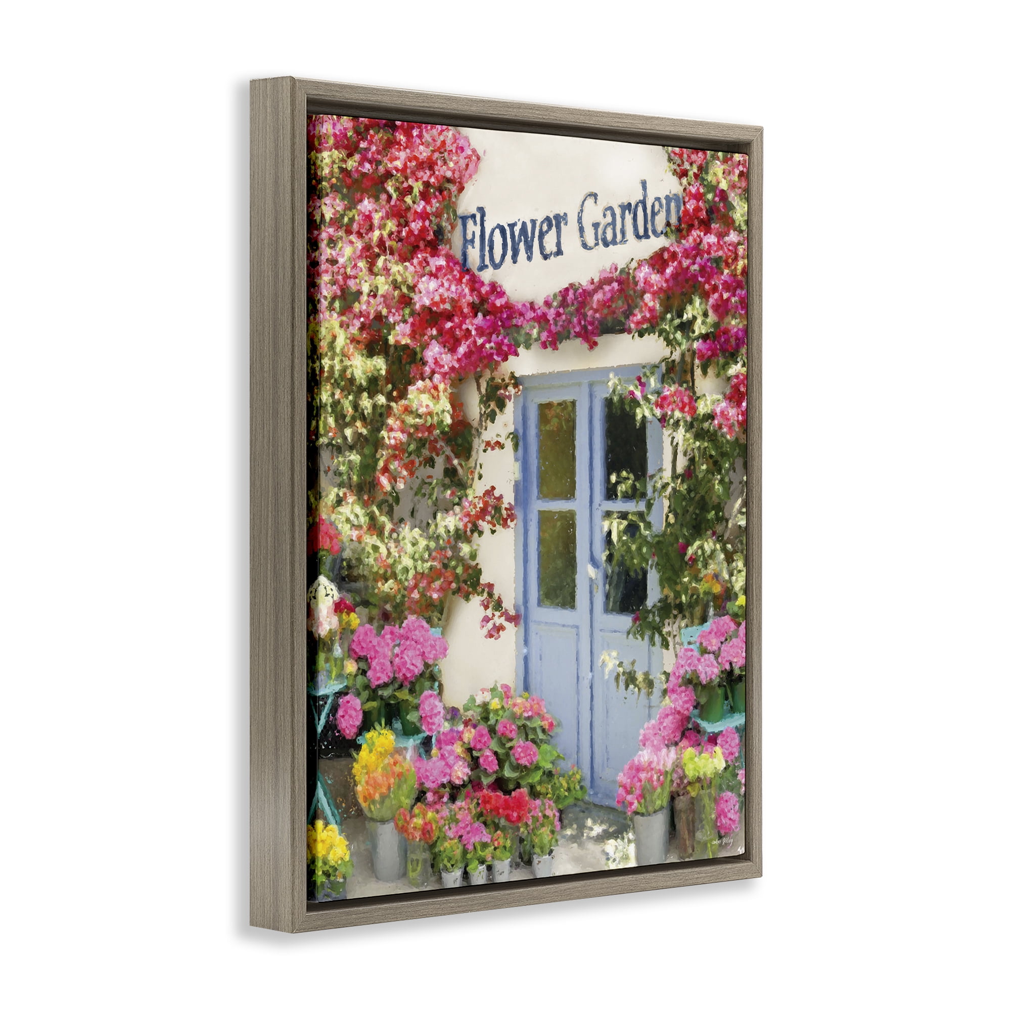 Stupell Industries Flower Garden Doorway Buildings & Architecture Painting Brown Floater Framed Canvas Art Print Wall Art, 25 x 31