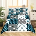 thumbnail image 2 of Farmhouse Decor,Rustic Deer Antler Comforter Cover Queen,Black Bear Duvet Cover Teens,Woodland Wildlife Moose Bedding Set Checked Buffalo Plaid Decor Patchwork Quilt Cover,Blue Grey, 2 of 5