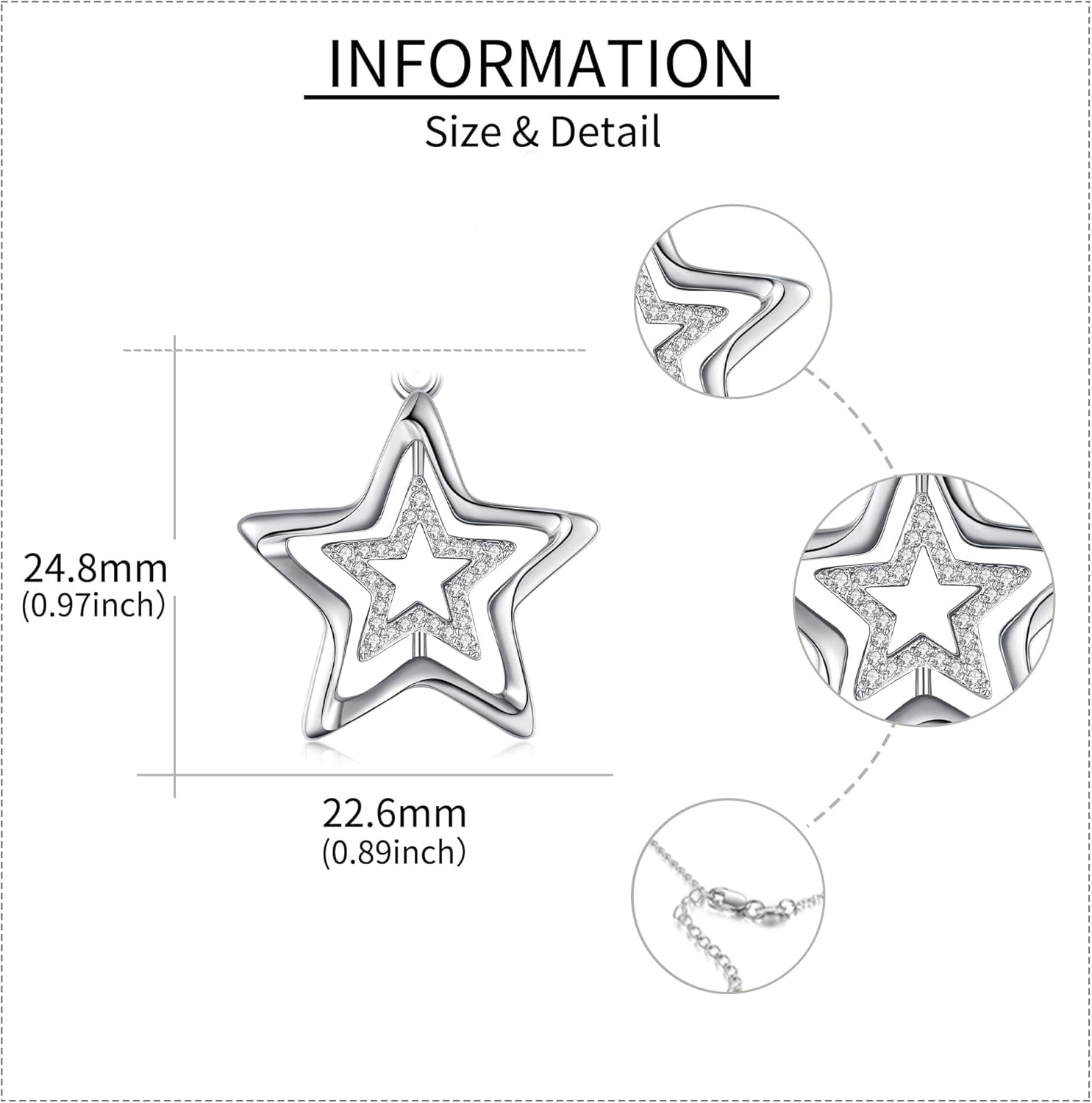 Star Necklace 925 Sterling Silver Fidget Necklace Spinning Relieving Anxiety Necklace Jewelry Gifts for Women