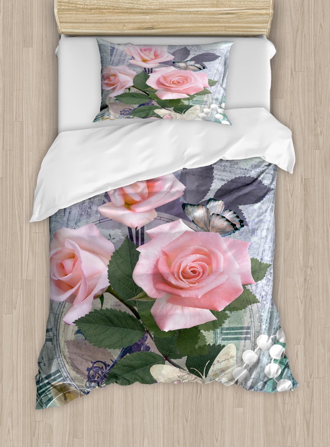 Pearls Twin Size Duvet Cover Set, Classic Rose and Pearls Romantic ...