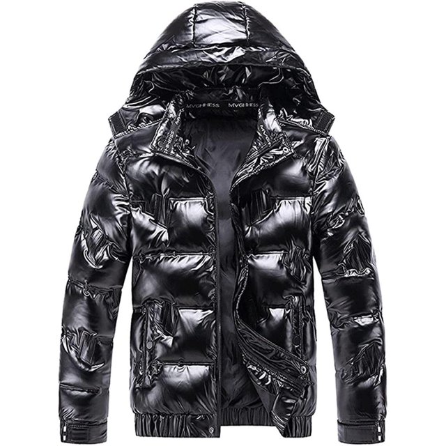 JUNWELL Men Clearance Winter Jackets for Men Clearance Shiny Hooded Reflective Down Jacket Cotton Jacket