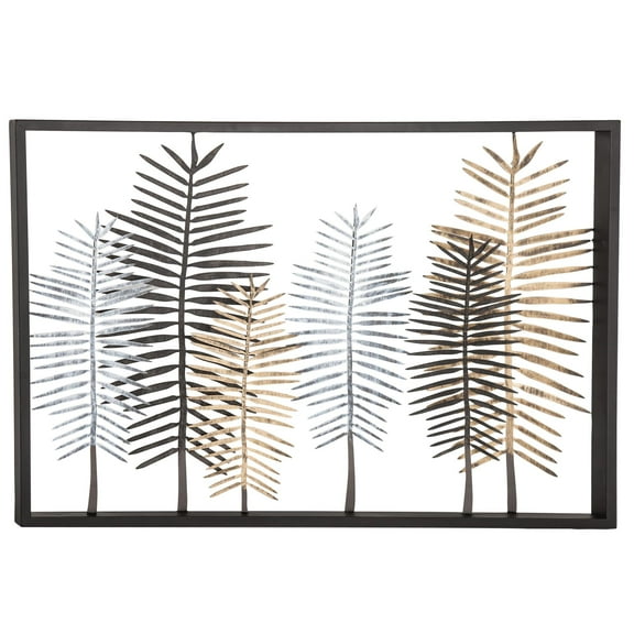 DecMode Black Metal Leaf Wall Decor with Black Frame