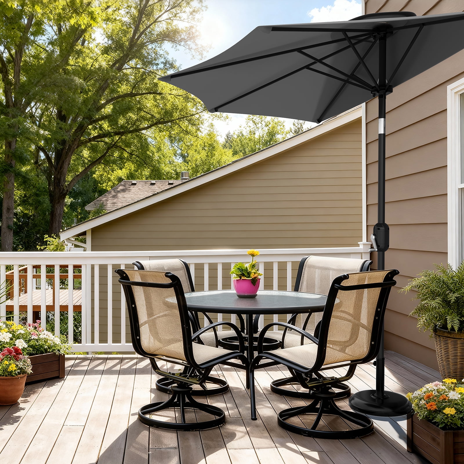 GOGRANT 98.4 in Gray Rectangle Market Patio Umbrellas with Crank, Adjustable Tilt, Crank