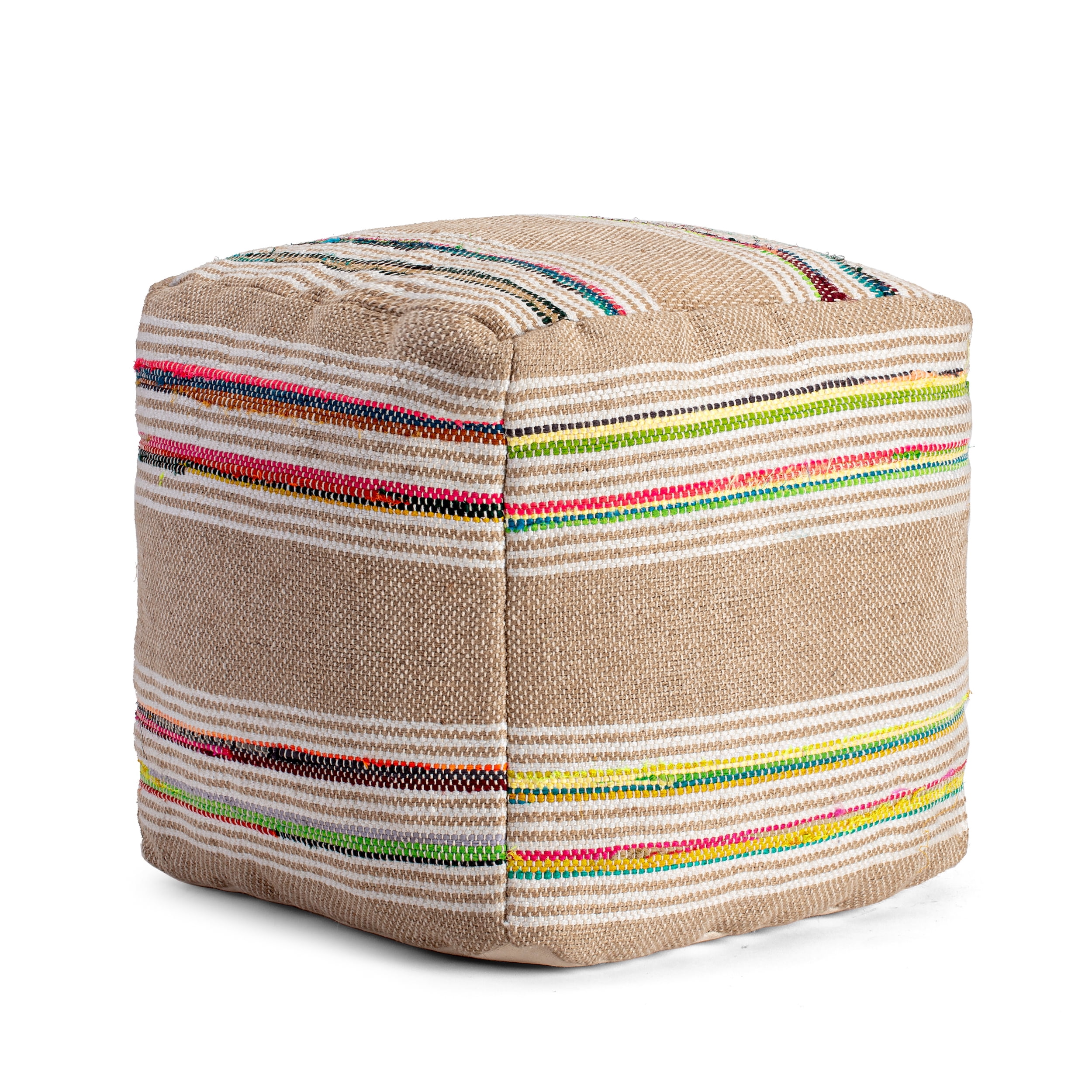 Jani Soulard 20" x 20" x 20" Beige & Multicolor Square Pouf Ottoman