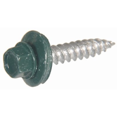 Sheet Metal Self-Piercing Roofing Screws, Hex Washer Head, Green Ceramic Coat, #10 x 1-1/2 In., 1 Lb. - 47733