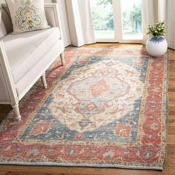 SAFAVIEH Saffron Ira Floral Bordered Cotton Area Rug, Fuchsia/Blue, 5' x 8'