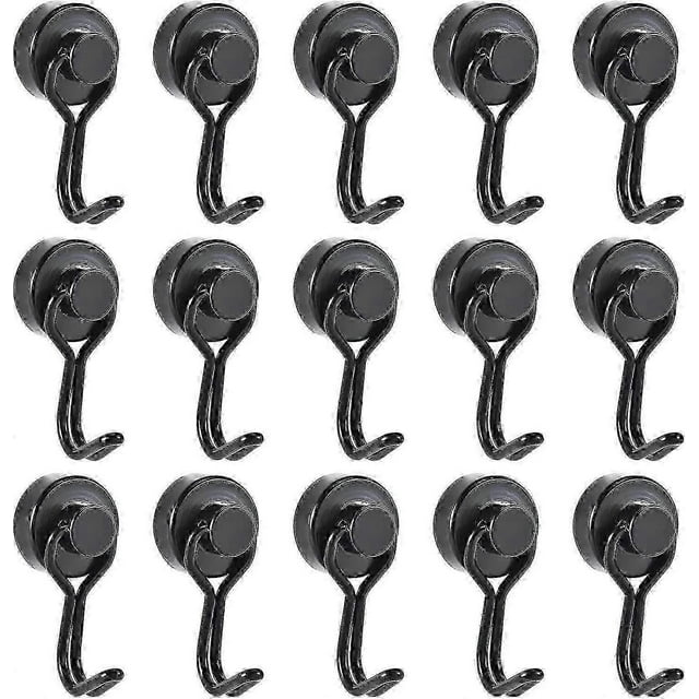 Magnetic Hooks, 15pcs Black Magnetic Hooks Extra Strong, 16mm Swivel Neodymium Gift