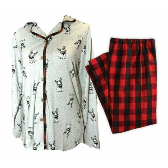 Ensemble de Pyjama 2 Pcs pour Femmes Claudel à Carreaux avec Renne Kitten, Haut et Bas, Très Grand