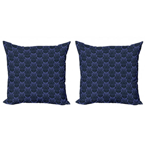 Abstract Throw Pillow Cushion Cover Pack of 2, Damask Inspired Handmade Pattern Polka Dots and Leafy Flourishes, Zippered Double-Side Digital Print, 4 Sizes, Lavender Charcoal Grey, by Ambesonne