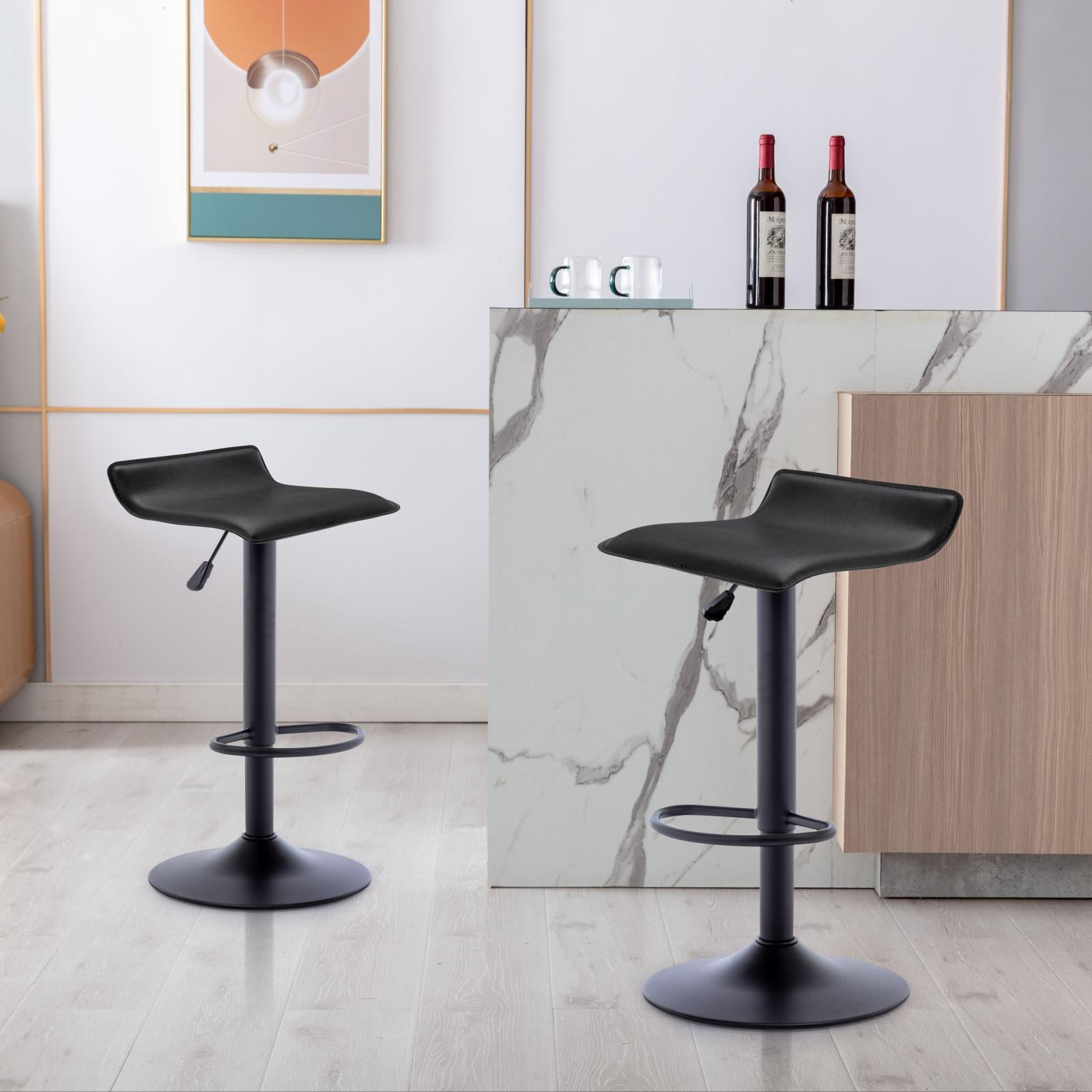 Backless Bar Stools Set of 2, 360° Swivel Adjustable Height PU Leather Bar Chairs, Modern Simple Counter Stools for Kitchen Island, Dining, Bar or Café Use (Black)