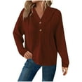 thumbnail image 3 of Women's Loose Fit Long Sleeve Button Front Hoodie Sweatshirt Top Casual Loungewear Streetwear Travel Essential Fashion Gift for Ladies | CSEONE,Brown XL, 3 of 9