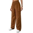 thumbnail image 3 of QAFOPEH Women Corduroy Elastic Waist Pocket Spliced Solid Color Long Pants, 3 of 7