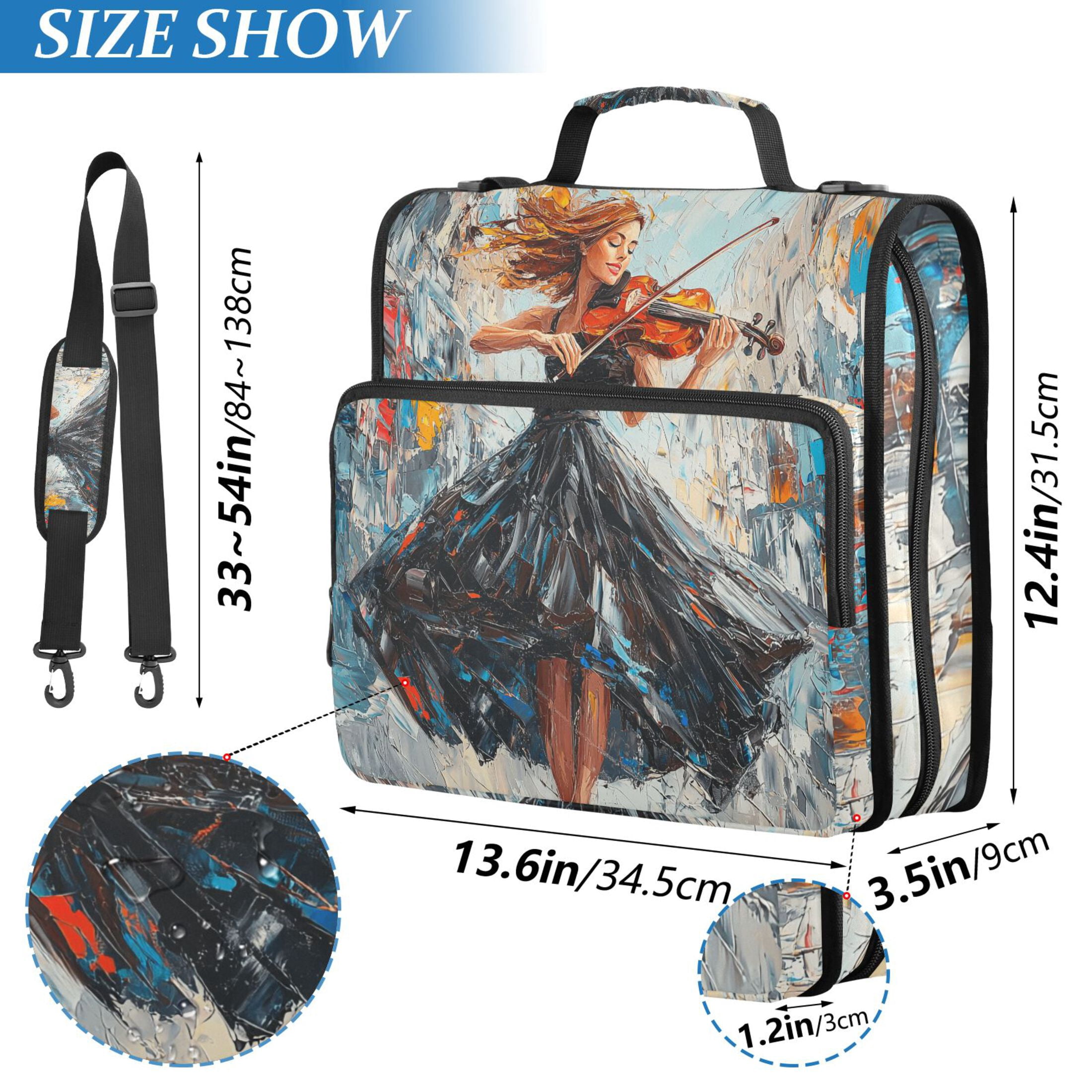 3 Ring Zipper Binder with Shoulder Strap Waterproof Trapper Keeper 2 Inch D-Ring 500 Sheets Capacity Beautiful Woman Play Violin