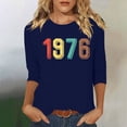 thumbnail image 1 of Uootdi Hauts pour Femmes Manches 3/4 Col Rond Imprimé Arc-en-Ciel Rétro 1976 Coupe Décontractée T-Shirts Nostalgiques d'Été Cadeau, 1 of 4