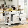 thumbnail image 3 of Euroco Kitchen Island with Charging Station, 6 Drawers, Drop Leaf, Trash Cabinet, and Open Shelves, 3 of 9