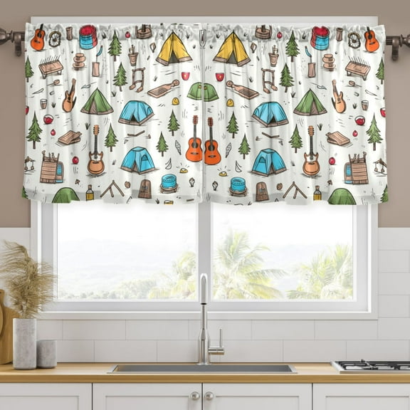 Ryvnso Camping and Guitars Curtains Sets Short Curtain Rod Pocket Half Window Cafe Farmhouse Tier 2 Panels 57"W x 24"L