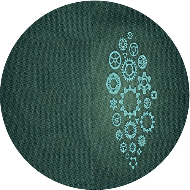 Ahgly Company Tapis Rond Lavable en Machine Intérieur Transitionnel Vert Sarcelle Profond, 4 Pieds Rond