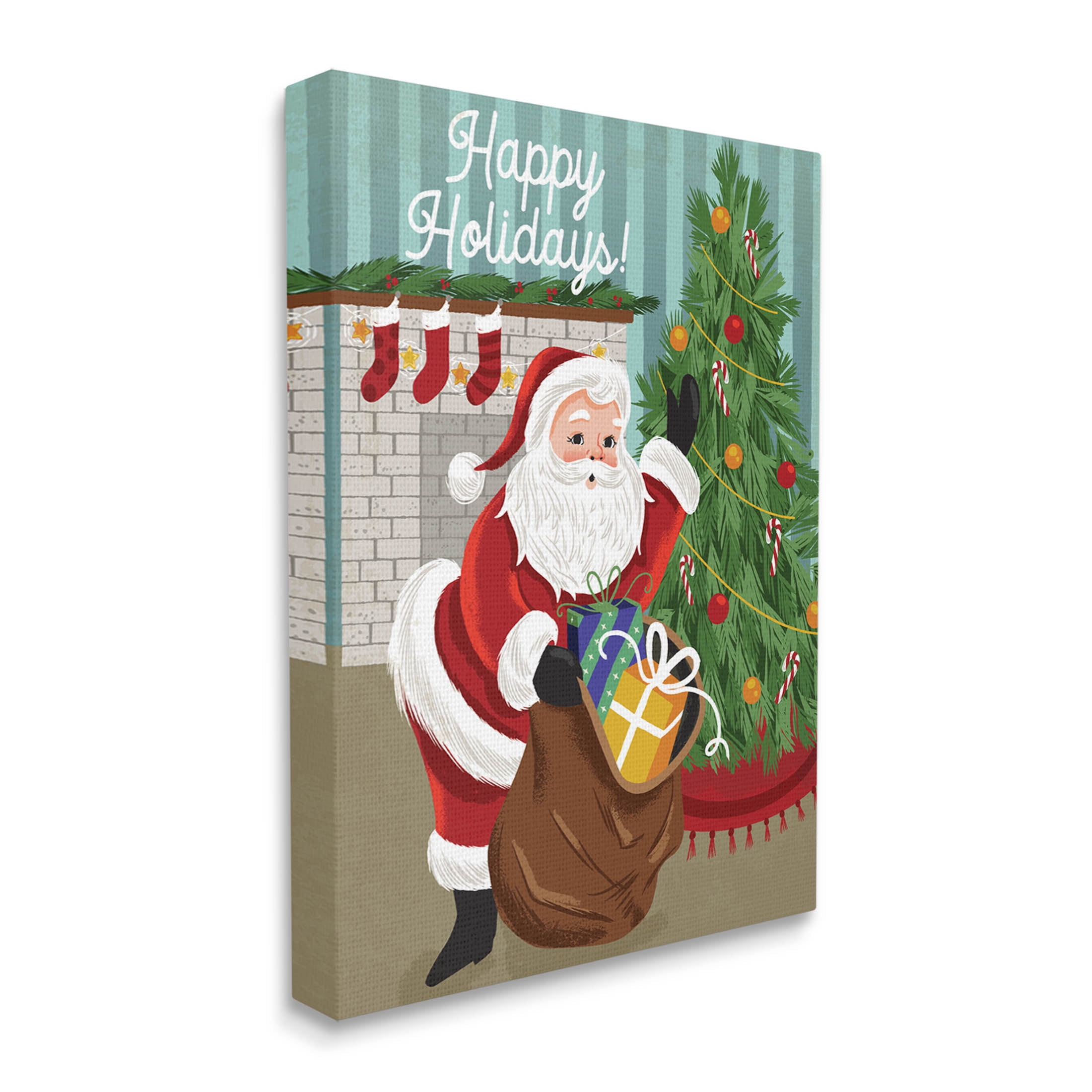 Happy Holidays Santa Gift Bag Holiday Graphic Art Gallery Wrapped Canvas Print Wall Art