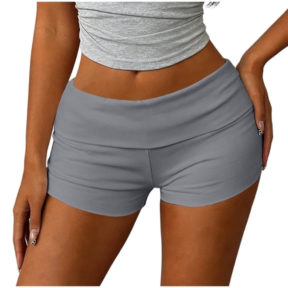 XPMWRP Women's Fold Over High Waist Stretch Slim Fit Yoga Biker Shorts Summer Athletic Workout Casual Short Pants Gray XL