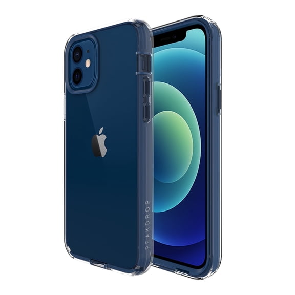 PeakDrop for iPhone 12/12 Pro Case with Glass Screen Protector, Clear Full-Body Heavy Duty Protective Cover (Navy Blue)