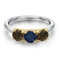 thumbnail image 3 of Gem Stone King 925 Silver and 10K Yellow Gold Blue Sapphire and Brown Smoky Quartz Engagement Ring for Women | 1.60 Cttw | Round 5MM | Gemstone September Birthstone | Size 5, 3 of 6