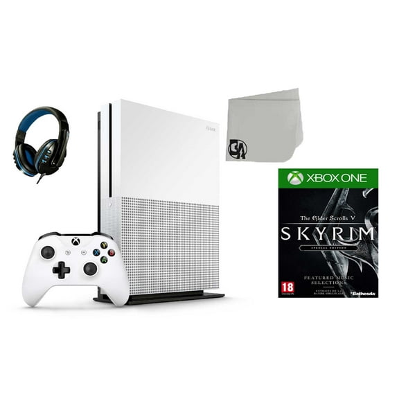 Pre-Owned 234-00051 Xbox One S White 1TB Gaming Console with The Elder Scrolls V- Skyrim BOLT AXTION Bundle