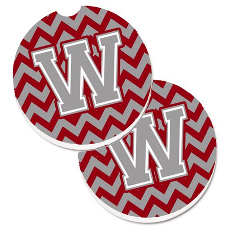 

Letter W Chevron Crimson & Grey Set of 2 Cup Holder Car Coaster