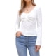 thumbnail image 2 of Camiseta de manga larga ajustada con escote en V y estampado floral INSPIRE CHIC para mujer, con cordón y fruncido, talla L, blanca, 2 of 6