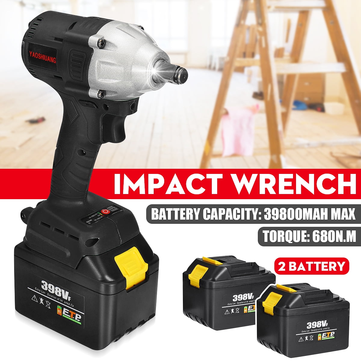 Details about  / 398VF 680NM 39800mAh 1//2/'/' Cordless Brushless Electric Impact Wrench 2x Battery