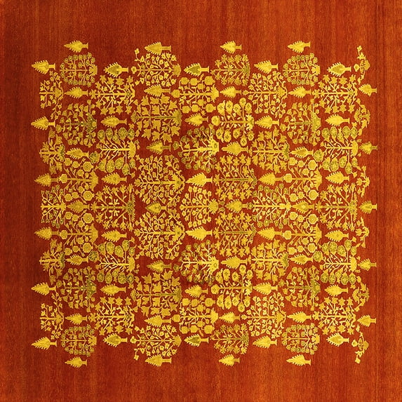 Ahgly Company Indoor Square Oriental Yellow Industrial Area Rugs, 3' Square