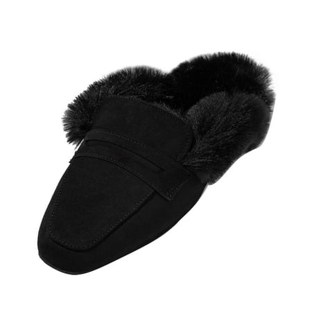 

Women Fall Winter Furry Slippers Casual Faux Fur Flat Loafers