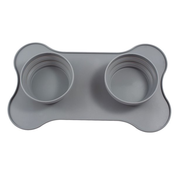 Collapsible Non Slip Silicone Dogs Bowl with Placemat for Pets Feeding