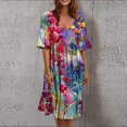 thumbnail image 1 of SMihono Robe d'Été Grande Taille pour Femmes 2023 Mode Femmes Rétro Fleurs Brisées Volants Manches Courtes Confortable Robe Décontractée, 1 of 4