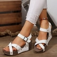 thumbnail image 5 of Xfvqtps Flatform Sandals Women Wedge Cross Straps Open Toe Ankle Buckle Strap Summer Wedge Sandals White, 5 of 6