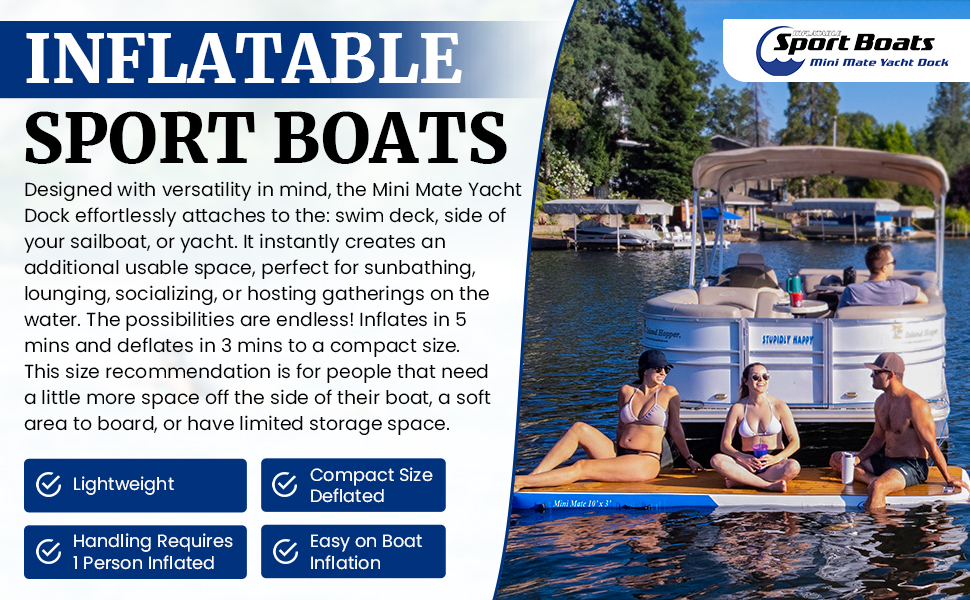 Inflatable Mini Mate Yacht Dock 10 x 3– Inflatable Dock for Boats and Lakefront–Lake Floats Easy Setup and Storage