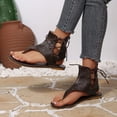 thumbnail image 2 of Gladiator Sandals for Women Lace up Ankle Strap Back Zipper Flip Flops Lightweight Retro Leather Flat Shoes Brown Size 6.5, 2 of 8