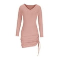 thumbnail image 4 of IROINNID Semi Formal Dress for Women Long Sleeve Mini Dress U-neck Drawstring Sweater Dress,Pink, 4 of 6