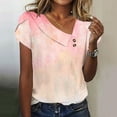 thumbnail image 2 of Dazajoo Tie Dye Short Sleeve Shirts for Women Trendy Gradient Summer Tops 2024 Womens Slant Collar V Neck Tunic Tee with Button,Red,M, 2 of 5