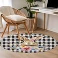 thumbnail image 5 of Round Area Rug 3ft, Happy Easter Cute Bunny Spring Flower Non-Shedding Washable Area Rug, Black White Buffalo Plaid Non Slip Low-Profile Circle Rugs for Living Room, Bedroom Dining Room, 5 of 9