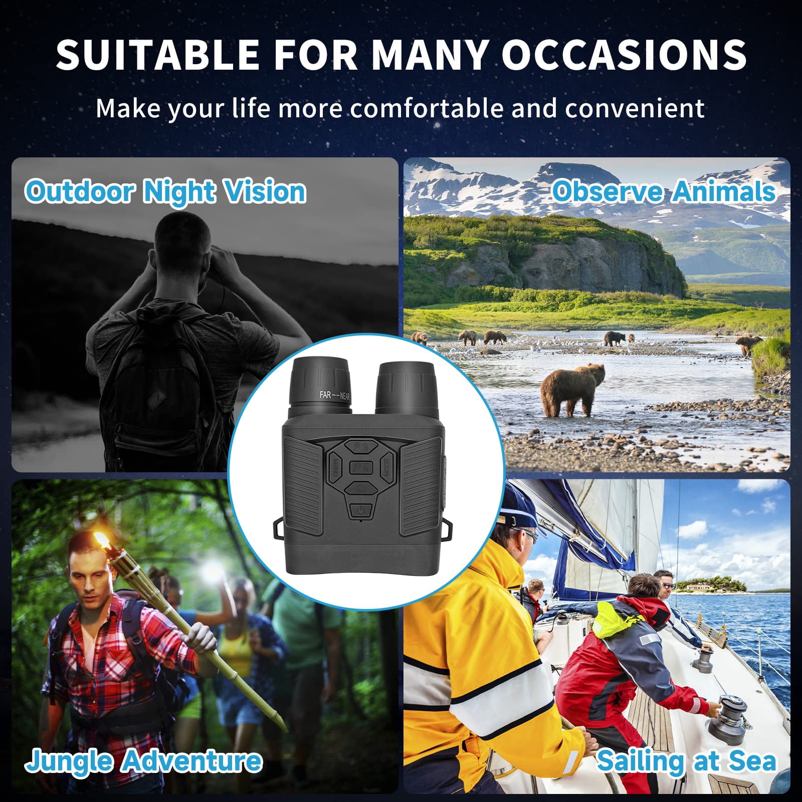 SuntekCam Night Vision Goggles Night Vision Binoculars with 32GB SD Card 36MP/4K 5x Zoom Suitable for Hunting at Night and Taking Pictures and Videos in Dark Environments