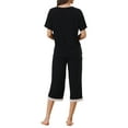 thumbnail image 3 of INSPIRE CHIC Women's Pajama Set Short Sleeve Tops with Lace Trim Carpri Pants Modal Spring Summer Sleepwear XL Black, 3 of 6