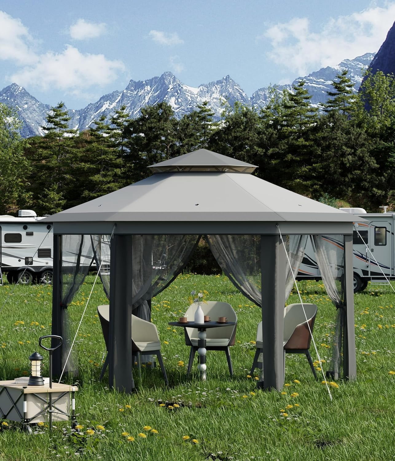 Ataucjin6.5 x 6.5ft, 6 Sided Outside Canopy Tent with Mosquito Netting, Small Outdoor Patio Gazebo Tent with Heavy Duty Steel Frame for Backyard Patio Garden Activities