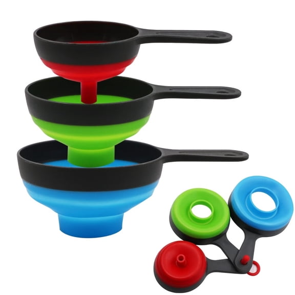 Canning Funnel for Wide and Regular Jars,Wide Mouth Funnels Sets of 3,Large for Mason Jar,Food Grade Collapsible Silicone Kitchen Accessories for Transfer Jam,Juice,Spices and Oil