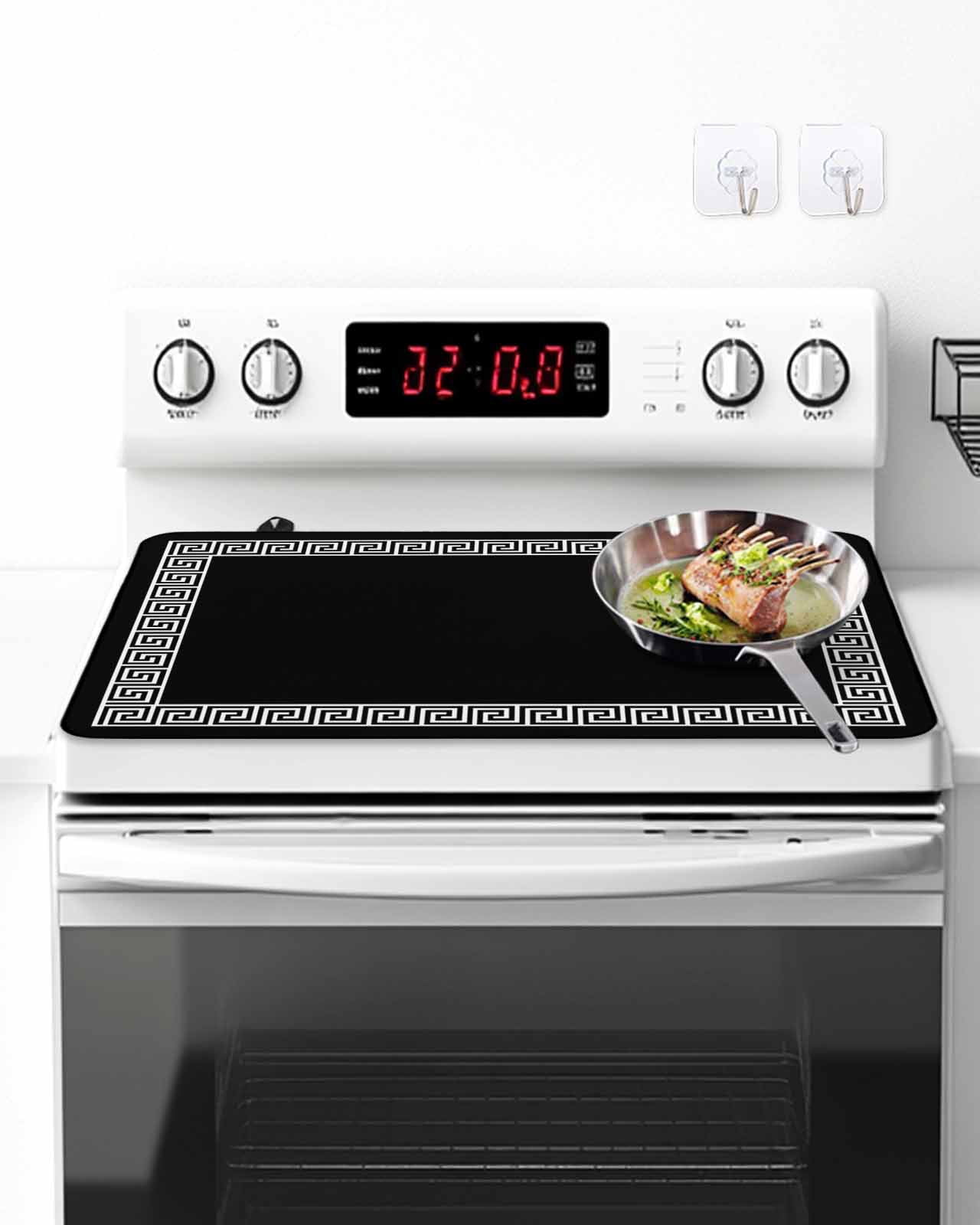 Stove Top Covers for Electric Stove, Black Glass Stovetop Cover Protector, Modern Geometric Abstract Art Aesthetics Induction Cooktop Protector Oven Mat for Kitchen Countertop 24"x21"