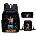 thumbnail image 2 of Wednesday Backpack 3PC Backpack Set School Backpack with lunch Box pencil case fans gift for Boys Girls, blue-37, 2 of 5