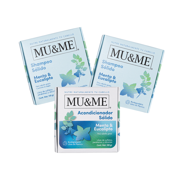 Shampoo y Acondicionador Sólido | Paquete de 3 Piezas | MUYME |Menta y Eucalipto | Control Cabello graso y Caspa MUYME Menta y Eucalipto