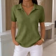 thumbnail image 2 of Women’s Fashion Solid Waffle Knit Short Sleeve Top with Vintage Lapel Collar for Spring and Summer Daily Wear Army Green L, 2 of 4